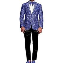 Men Insomnia Manzini Blazer Stage Performer Singer Prom MZN137 Royal Blue Lace image 2