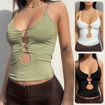 Women Sexy Low Cut Camisole Crop Top Hollow Ring Y2K E-Girl Tank Vest Cl... - £8.11 GBP