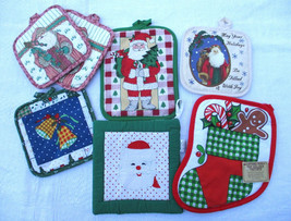 80&#39;s Vintage Christmas Quilted Potholders Santa Claus St. Nick Stocking Lot of 7 - £22.77 GBP