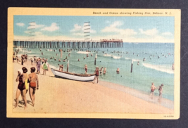 Belmar Beach NJ Ocean Fishing Pier Boat Linen Curt Teich Postcard c1950s - $7.99