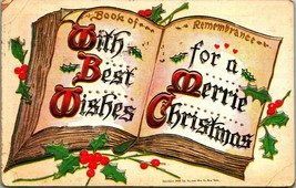 Open Book Best Wishes Merrie Christmas Embossed 1911 DB Postcard Z12 - £5.28 GBP