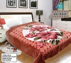 Flowers Taupe And White Suave Plush Blanket Softy And Warm Queen Size - $59.39