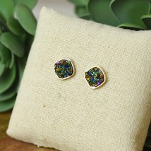 Peacock Druzy Raw Square Cut Shimmer Studs - £11.07 GBP