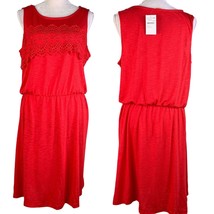Joe Fresh Dress XL Lace Trim Bright Red Scoop Neck Sleeveless Knit New - $29.00