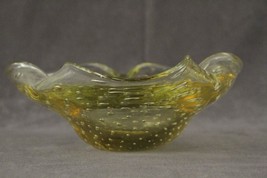 Studio Art Hand Blown Yellow Controlled Bubble Seeded Glass Mid Century Bowl - £24.31 GBP