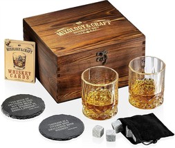 Mixology Craft Whiskey Glass Stones Coasters Cards Wooden Gift Box - $31.70