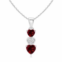 ANGARA 5mm Natural Garnet and Diamond Triple Heart Pendant Necklace in Silver - £133.55 GBP+