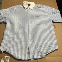 Nautica Men&#39;s Blue Striped Shirt Large, Button Down Collar, Long Sleeve - $188.46 MXN