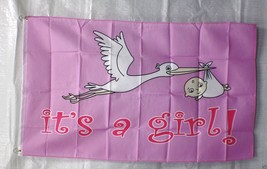 3&#39;x5&#39; It&#39;s a Girl Baby Flag Newborn Banner Shower Decoration Party Mom Kid 3X5 - £14.22 GBP