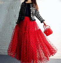 RED Polka Dot Tulle Skirt Outfit Women Custom Plus Size Holiday Tulle Skirt
