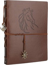 AIOR Leather Photo Album, 11 x 8.3 Inches 60 Pages Scrapbook Album Horse Decal - £14.69 GBP