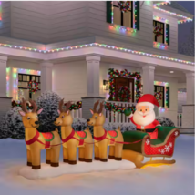 Santa, Sleigh &amp; Reindeer 12&#39; Long Christmas Airblown Inflatable Gemmy New - $74.79