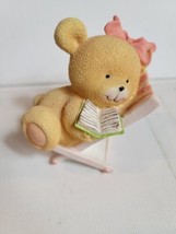 Vintage Teddy Bear Figurine Figure With Bow Reading on Lounge Chair VTG - $22.54