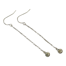 Chain Earrings Silver 2.5&quot; Drop Dangle Round Bezel Cubic Zirconia Pierce Hook - £7.61 GBP