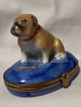 Bull Dog Limoges Hinged Trinket Box Porcelain Astoria France - £73.45 GBP