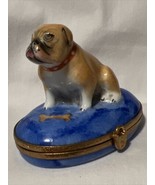 Bull Dog Limoges Hinged Trinket Box Porcelain Astoria France - £74.00 GBP
