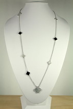 Mixed Size Mother of Pearl and Onyx Necklace - £107.31 GBP