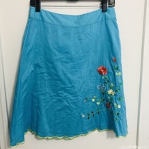 Tommy Hilfiger Y2K A-Line Skirt Sz 4 Blue Floral Embroidered Lined Side Zip - £14.74 GBP