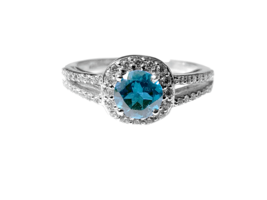 Swiss Blue Topaz Engagement Ring Silver Swiss Band Topaz Ring - £48.03 GBP
