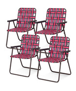4 Pieces Folding Beach Chair Camping Lawn Webbing Chair-Red - Color: Red - $2,757.18 MXN