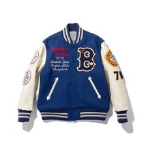 Herren Varsity Blau Wolle Körper &amp; Lederärmel Jacke mit verschiedenen St... - $120.25+