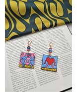 Painted Wood Resin Pop Art Earrings inspired by Keith Haring Jewelry  - £37.59 GBP