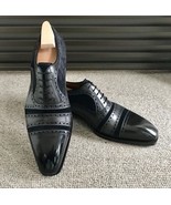 Handmade Black Cap Toe Shoes, Men&#39;s Suede Leather Lace Up Fashion Shoes - $221.97 CAD