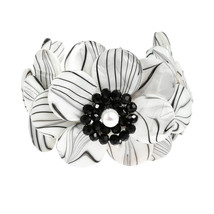 Zebra Painted MOP Shell Cluster Flower Cuff-Bracelet - £18.63 GBP