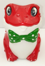 Vintage Inarco Japan Ceramic Frog Planter E5588 Red White Green Bowtie 6... - $14.10