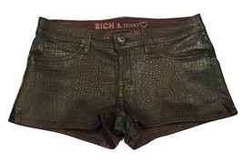 Rich &amp; Skinny Legacy Wax Coated Brown Snake Skin Print Shorts 28 Free Shipping - £124.57 GBP