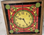 Roses Elgin Stained Glass Wall Clock Wood Frame Floral Mcm 14” Decor -WORKS - $42.52