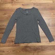 Ann Taylor Womens Black White Gold Striped Long Sleeve Tee T-Shirt Size S Petite - $9.90