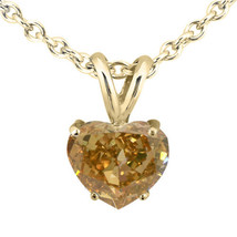 Heart Shape Diamond Solitaire Pendant Necklace Natural Brown 14K Yellow Gold 1CT - £1,370.89 GBP