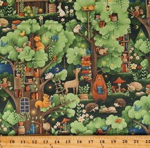 Cotton Woodland Animals Books Library Forest Fabric Print by the Yard D563.56 - £12.02 GBP