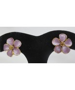 Vintage Lavender Enameled Flower Earrings Gold Tone Clip On - £11.76 GBP