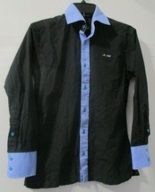 I Tailor Tailor Made Dress Shirt Black w/ Blue Trim Flip Cuffs Mens Size... - $9.00