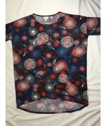 LulaRoe Irma Shirt L Large Fireworks Vintage Black Americana Top 4th Of ... - $19.78