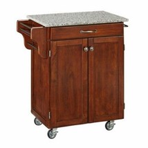 Cherry Granite Top Kitchen Cart Island Wheels Storage Prep Table Utility... - $716.99