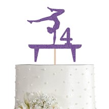 Purple Gymnastic 4 Cake Topper, Girl Rose Glitter Gymnast 4Th Birthday - £15.36 GBP