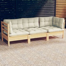  3-seater Garden Sofa Cream Solid pinewood, 100% polyester fabric - $10,182.29 MXN