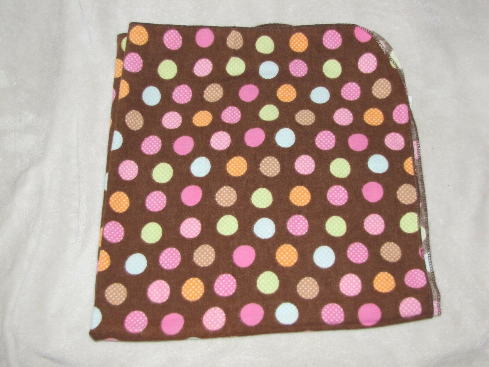 BabyBoom Flannel Baby Girl Swaddle Receiving Blanket Brown Pink Orange Dots - $14.84