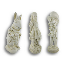 White Alice in Wonderland White Rabbit, Mad Hatter, Alice Garden Statue Set - $227.69