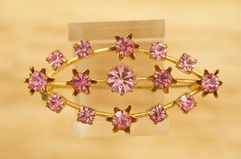 Vintage Costume Jewelry Austria Pink Rhinestone Sparkly Gold Tone Brooch... - $17.66
