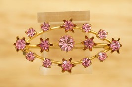 Vintage Costume Jewelry Austria Pink Rhinestone Sparkly Gold Tone Brooch... - £13.85 GBP