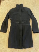 Calvin Klein Womens Trench Coat Vintage Black Wool Blend Lined Coat Size Large - £30.95 GBP