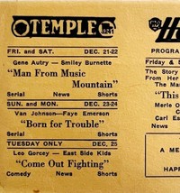Temple Theater Movie Film Program Maine 1938 Gene Autry Christmas Houlton DWS7A - £39.04 GBP