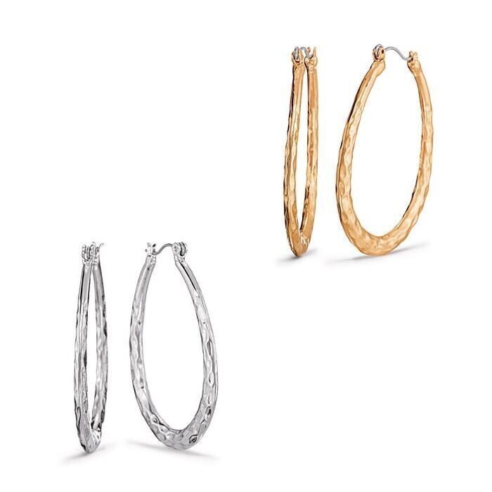 AVON EVERYDAY HAMMERED TEARDROP HOOP EARRINGS (SILVERTONE ONLY) ~ NEW!!!