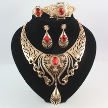 Hot sale Dubai Fashion luxury rhinestone bridal necklace earring bangle ring afr - £20.63 GBP