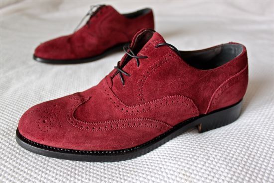 New Men's Maroon Color Oxford Suede Leather Wing Tip Brogues Toe Party Wear Shoe