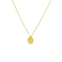 14K Solid Yellow Gold Mini Engravable Oval Dainty Necklace - 16&quot;-18&quot; - £119.50 GBP